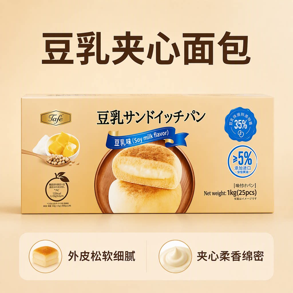 代购Tafe豆乳夹心面包1kg25pcs安佳黄油零食早餐代餐糕点年货正品
