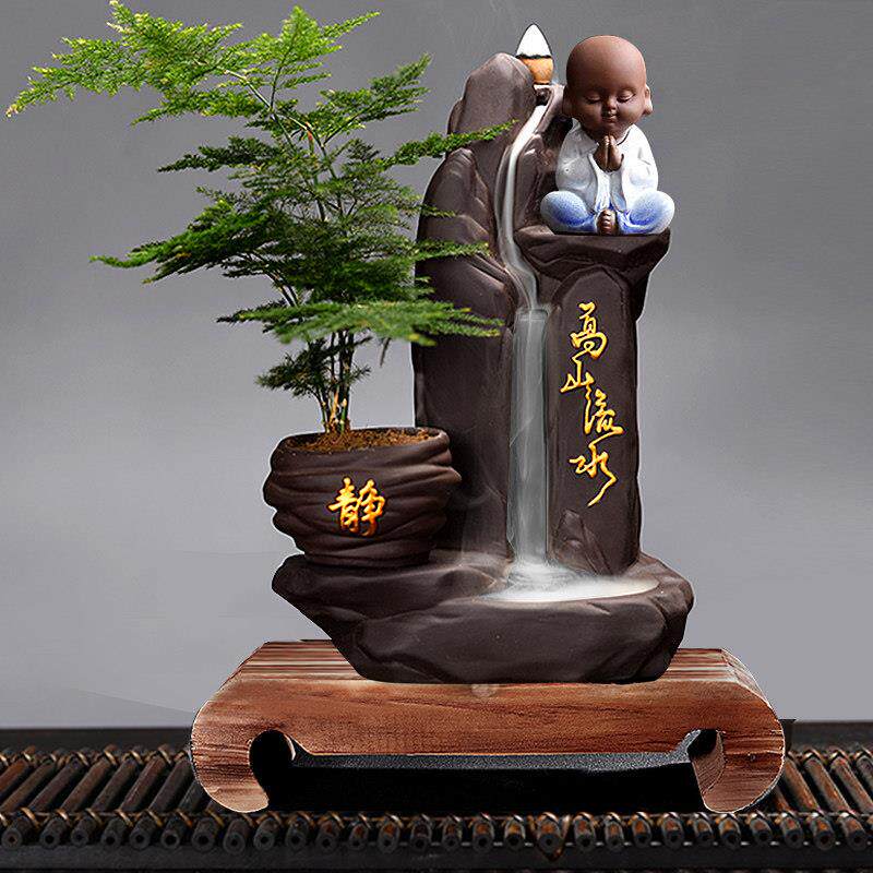 茶宠倒流香炉高山流水招财陶瓷创意摆件茶道檀香家用室内香薰炉