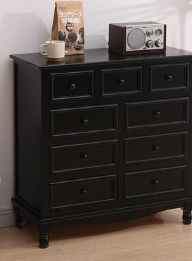 W8斗柜实YZM木美头式卧室客靠墙五斗收纳储物柜黑色厅九斗床柜旁