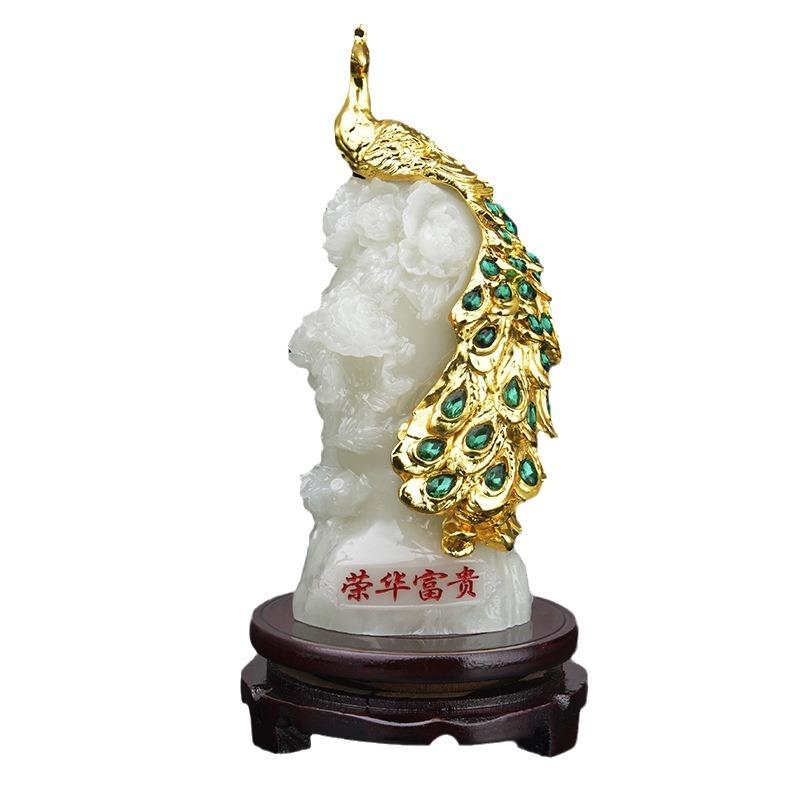 荣华富贵孔雀金玉摆件家居装饰工业品办公收藏玉器工艺品
