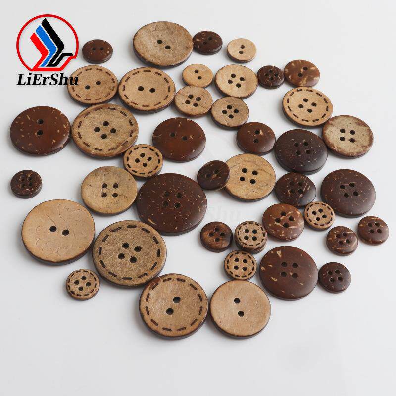 直销新款天然椰子壳纽扣 四眼二眼 衬衫儿童装装饰辅扣 丝绒丝带