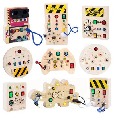 Montessori Busy Board Sensory Toys Wooden With LED Light Swi