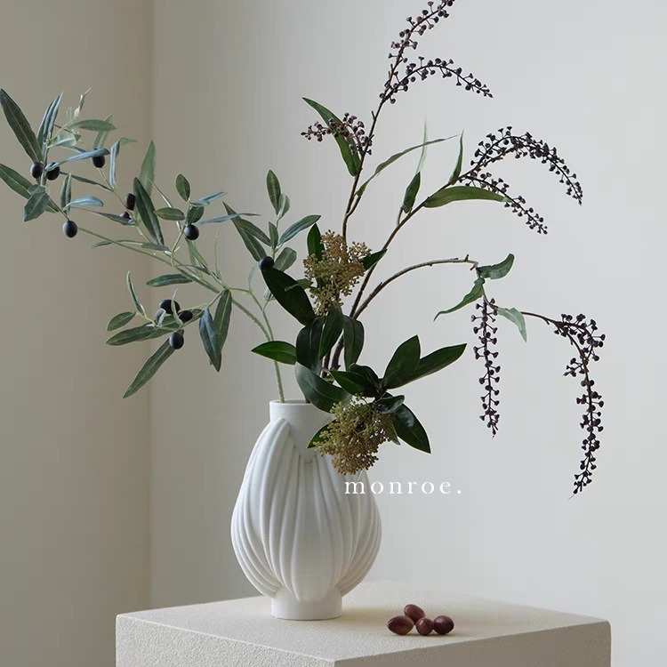 陶瓷白色花瓶3D打印景德镇干花北欧摆件轻奢高档创意