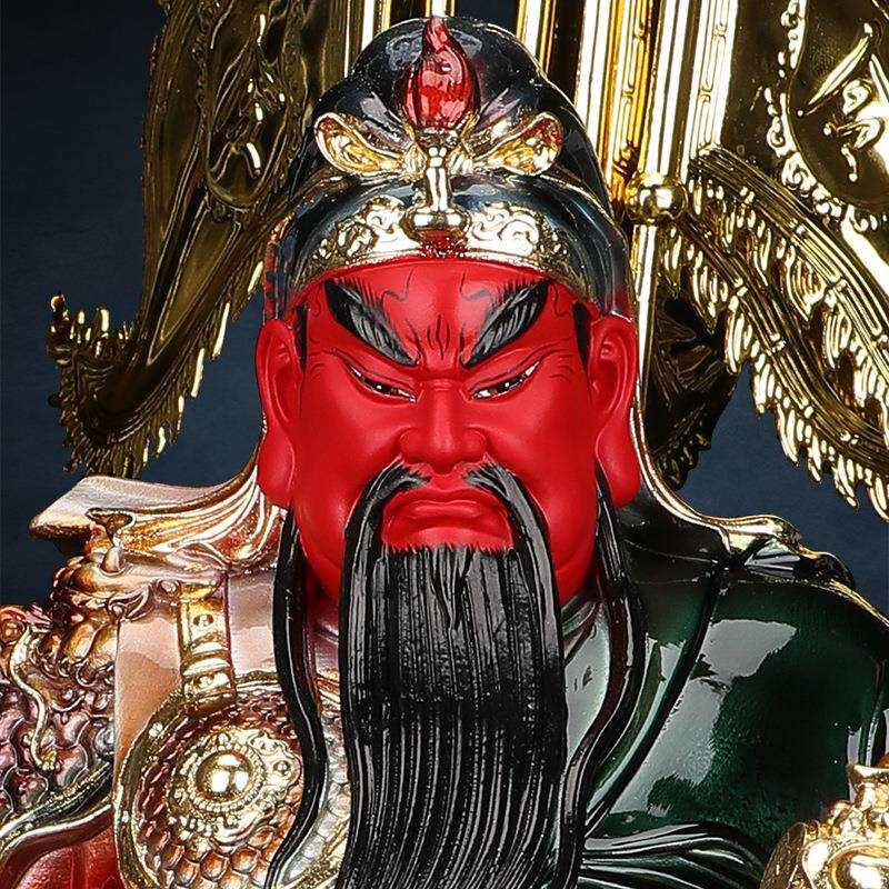 树脂九龙关公神像供奉绿袍武财神关二爷摆件办公店铺关羽雕像伽蓝