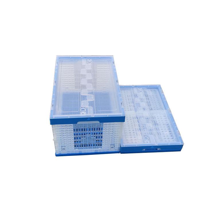折叠式塑料筐带盖透明色600-340生鲜蔬菜常用配送折叠框透明料