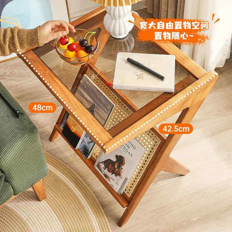 逸实木QVG茶几沙发边桌边几家角几藤编置物架厅客创意小型户桌子