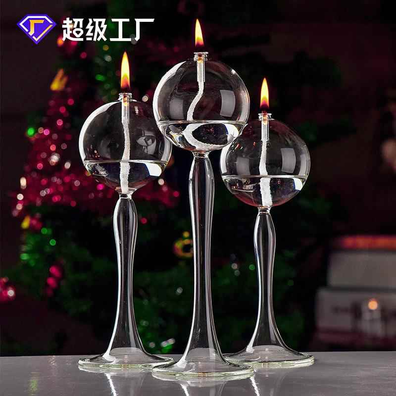 创意透明手工玻璃烛台 欧式玻璃油灯装饰家居摆件厂家直销