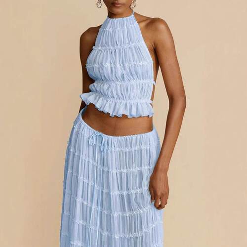 2 PCS Hanging Neck And Strapless Long Sleeveless Suit Sexy