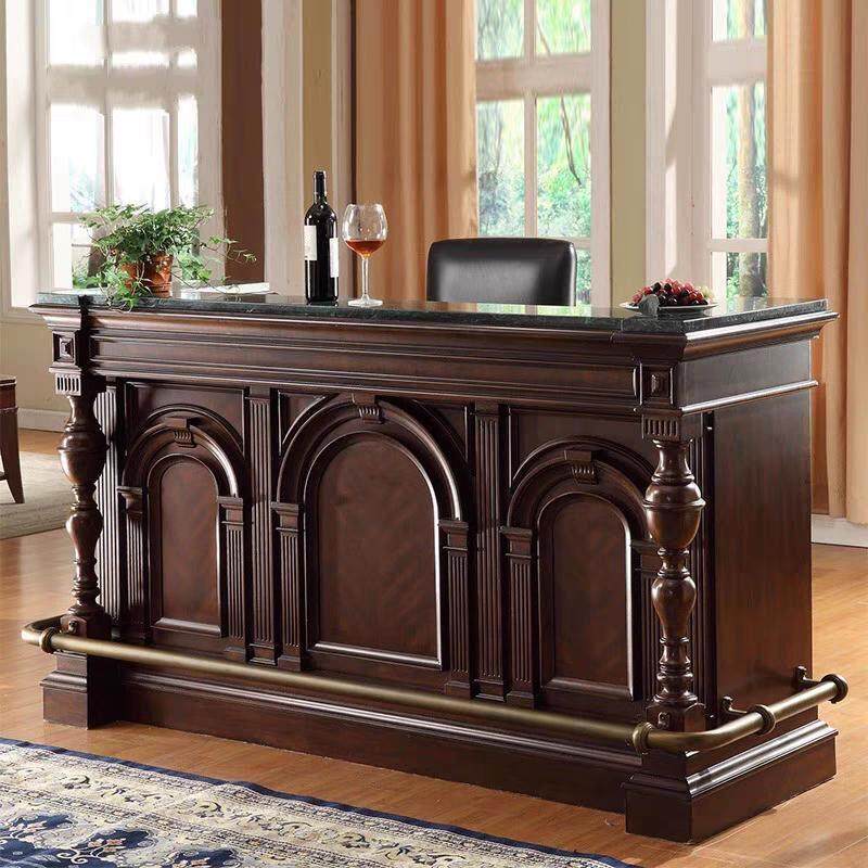 美式法式实木吧台桌大理石家用欧式酒柜隔断中岛台罗W马柱收银柜