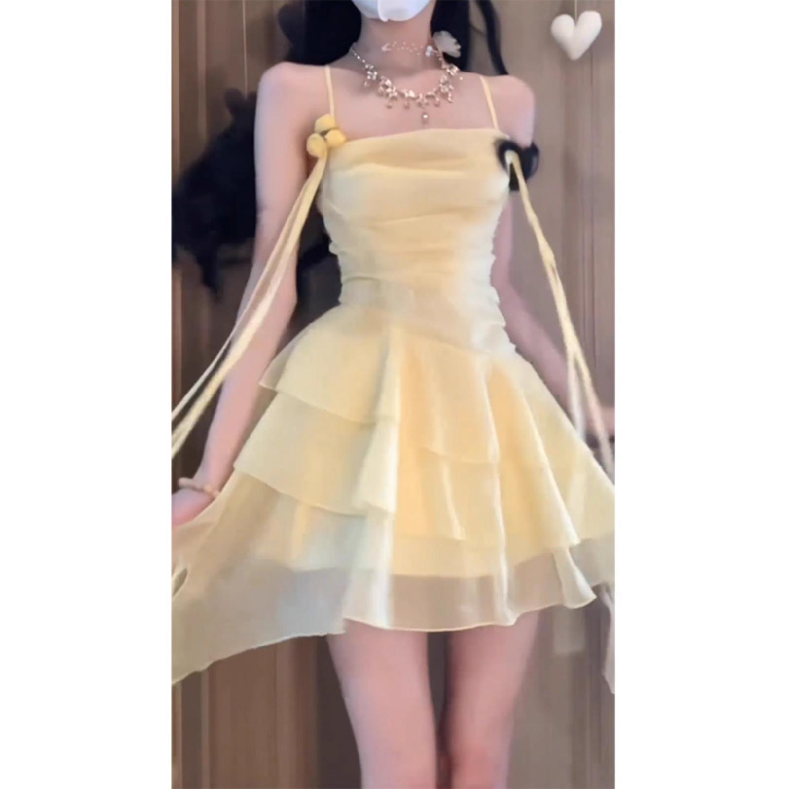 法式绝美气质荷叶边吊带连衣裙2025夏季新款不规则性感短裙子女装