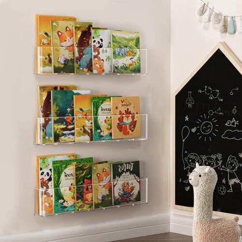 绘本展示架透明亚克力壁挂儿童墙壁门后超薄读物杂志收纳简约书架