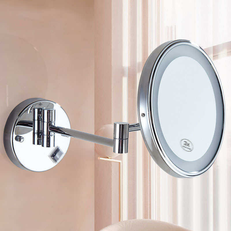 单面免打孔伸缩带镜折叠镜子放大镜美容灯化妆镜浴室充电led壁挂