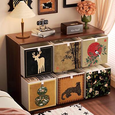 Vintage-style storage box, Kallax grid cabinet, non-rattan s