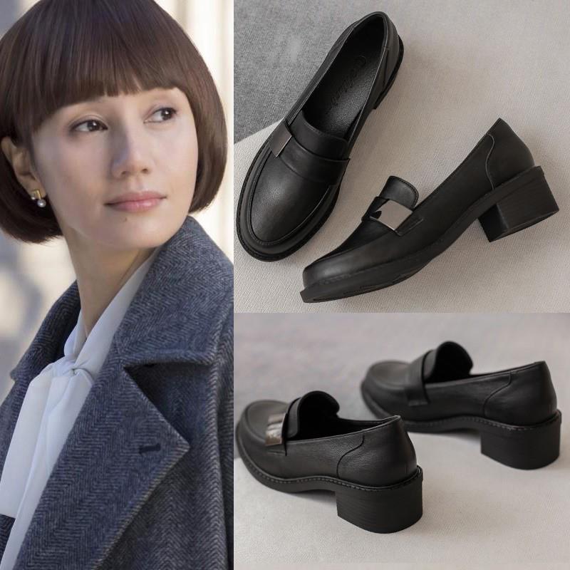 女鞋2026夏季新款厚底中跟粗跟单鞋英伦风小皮鞋职业休闲乐福鞋子