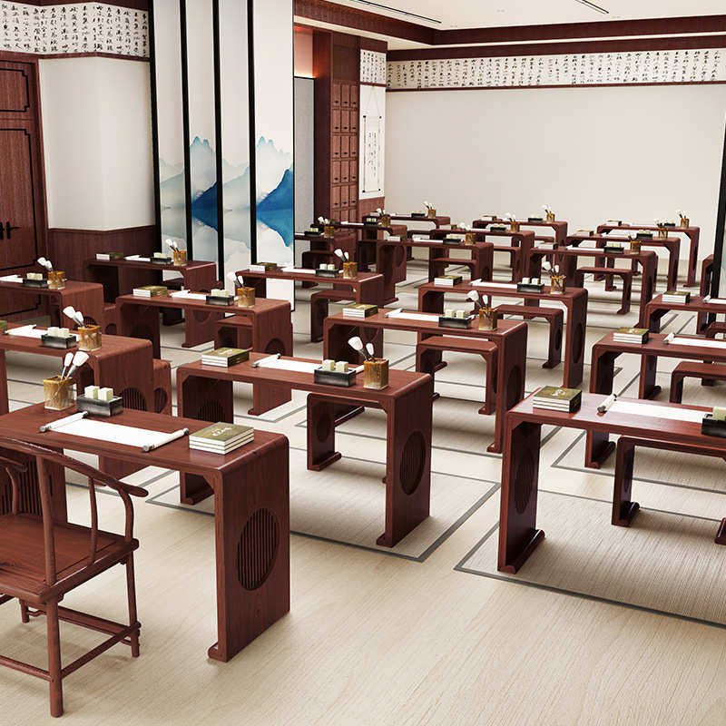 仿古桌学生桌课桌椅国学围棋书法桌练字桌桌 书法 实木毛笔字实木
