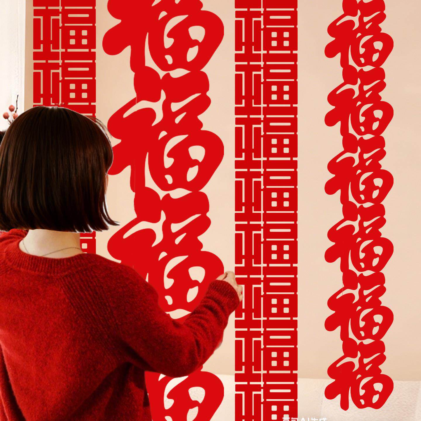 2026马年春节长条连体福字串新年过年场景布置客厅阳台无纺布装饰