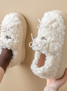 2025新款家居时尚棉拖鞋少女风女鞋保暖魔术贴棉拖鞋秋冬季蝴蝶结