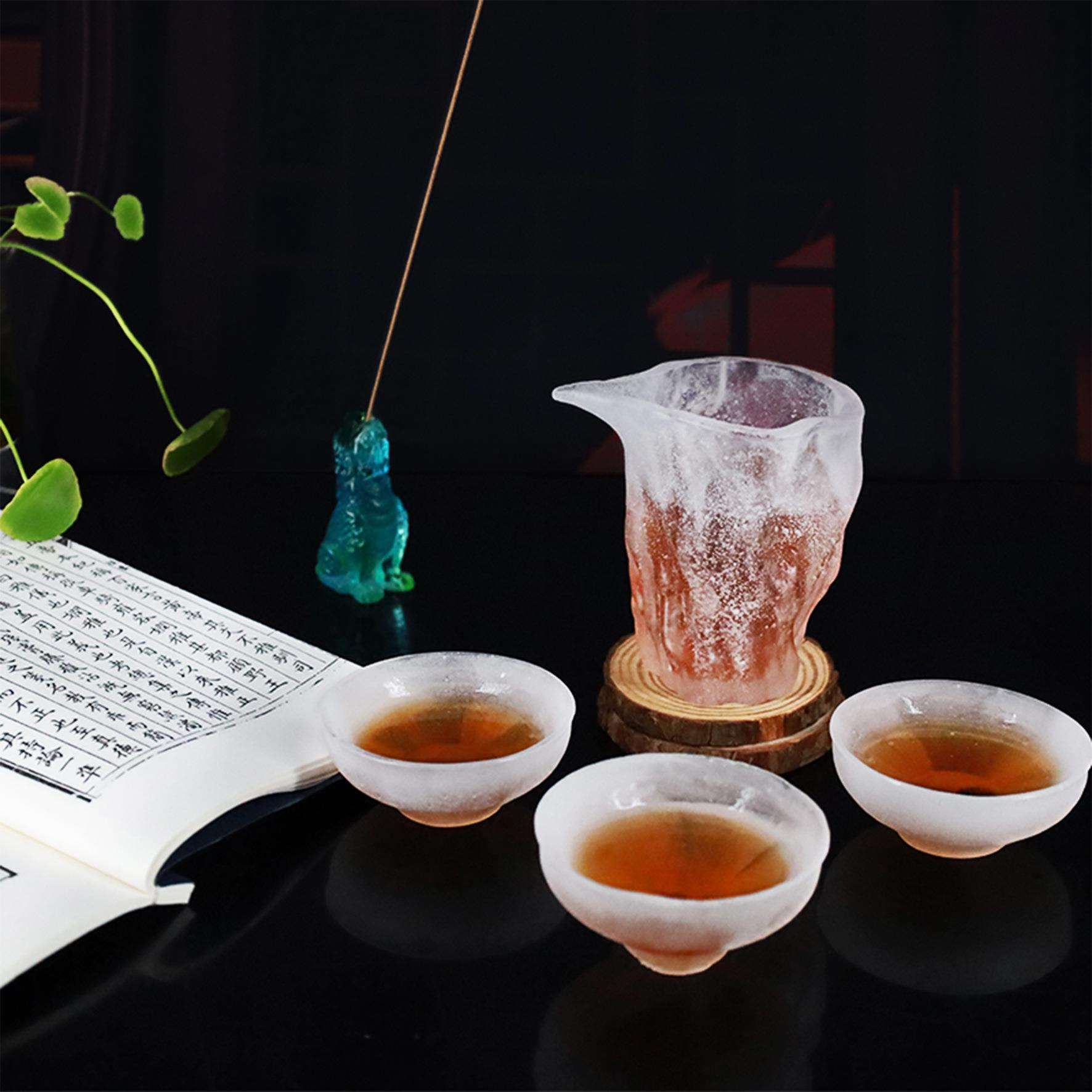 锋明琉璃磨砂云雾粉烧纹理中式茶具套餐家用茶杯公道杯盖碗品茗杯