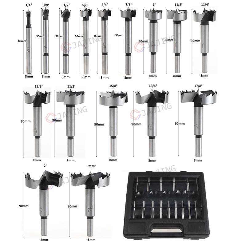 平翼钻套IED装16件套木打英制钻头桌孔面圆形板门锁铰链钻木工开