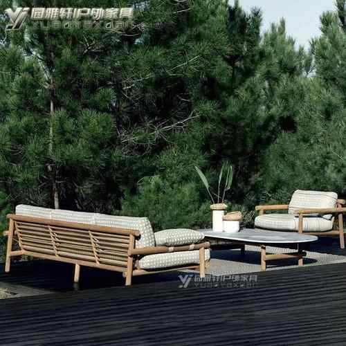 户外沙发组合庭院原木沙发柚木家具室外防腐晒实木休闲茶几售楼部
