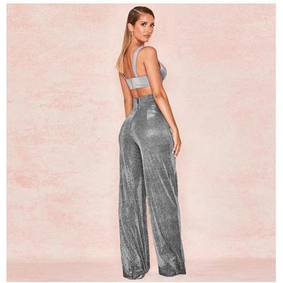waist silver-plated pants wide-leg high pants casual pants