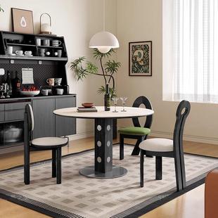 国家补贴德利丰岩板洞石桌中古圆桌覆古圆形餐桌法式 包豪斯实木桌