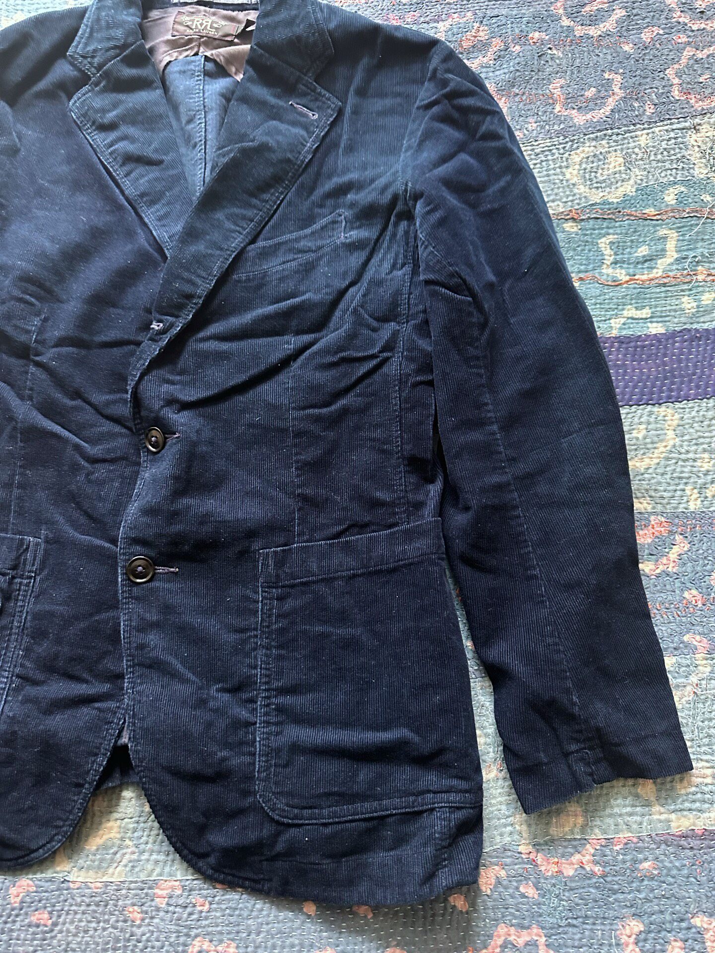 RRL Dark Blue Corduroy Striped Blazer — detail