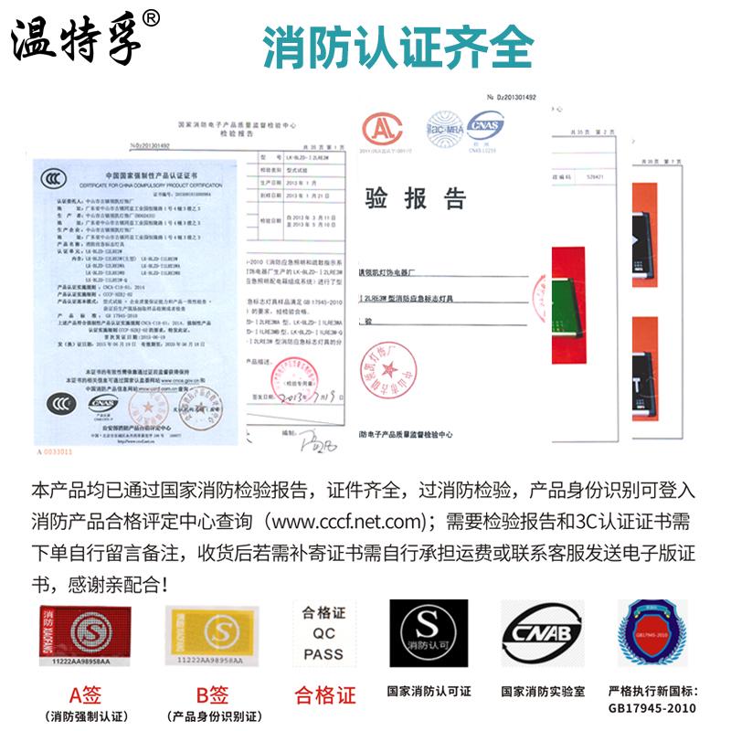 吊牌孚钢化玻璃安全应急消防灯温特标志指示疏散指示牌透明出口
