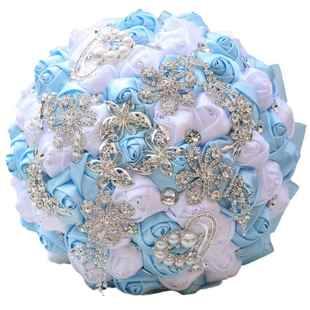 新娘水2钻手捧花W2285A 2缎带欧美婚庆仿真花镶钻W花苞砖石手8捧