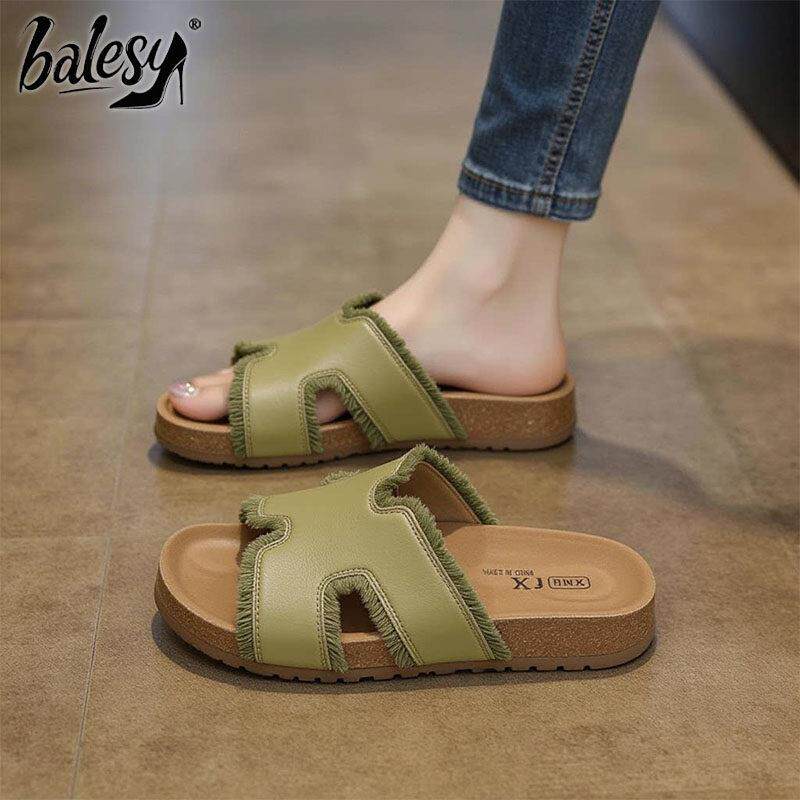 英国真皮增高一字拖女外穿2026夏新款厚底百搭休闲防滑沙滩凉拖鞋