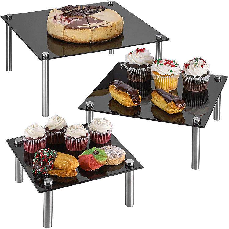 三层方形亚克力展示架 甜品摆放架三件套 cake stand 透明黑色