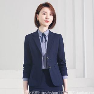 套装 银行工作服春季 公务员面试气质西服外套 女职业正装 宝蓝色西装