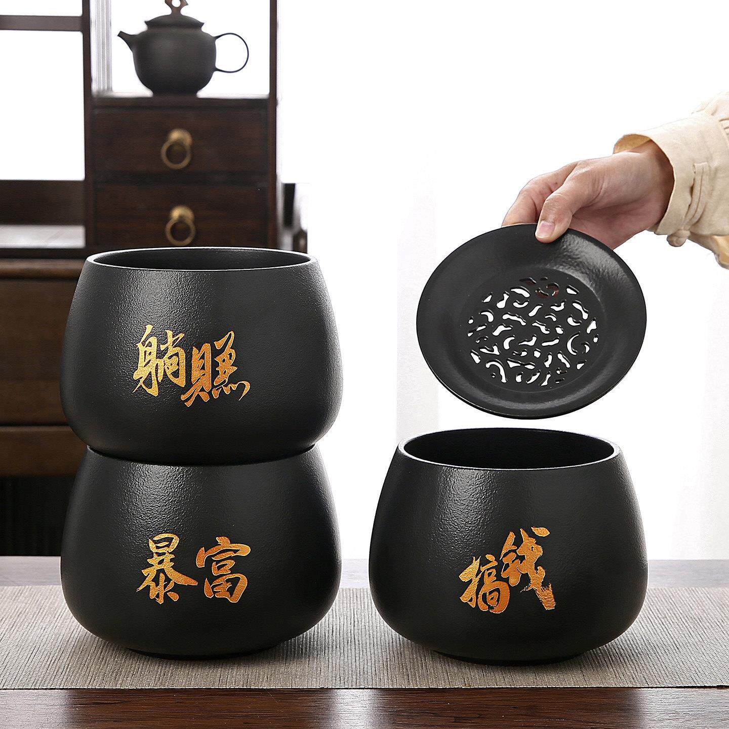 建水家用茶渣缸陶瓷茶洗带盖配件茶杯收纳碗功夫茶具大水孟废水桶