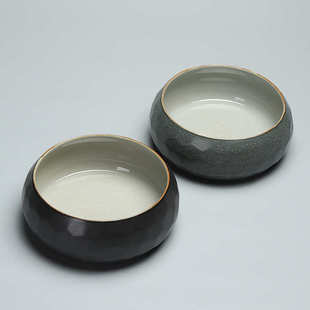 日式 功夫茶具笔洗粗陶陶瓷亚光黑茶具配件水孟 粗陶大号茶洗