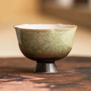家用茶盏品茗杯单杯 窑变高档主人杯碧绿星空高脚花杯陶瓷茶杯中式