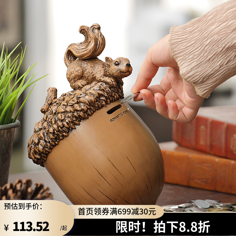 家居存钱罐大号可爱创意儿童复古生日礼物硬币储钱罐装饰树脂摆件