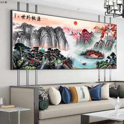 新款世外桃源十字绣大幅客厅鸿运当头聚宝盆山水风景画手工自己绣