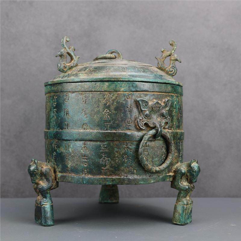 战国立鸟鼠腿铭文立鸟神兽樽古代酒樽食器工艺品中式装饰摆件