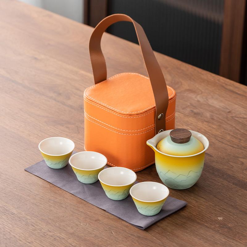 千里江山旅行茶具套装高档便携大小套茶盘户外旅游高档中秋快客杯