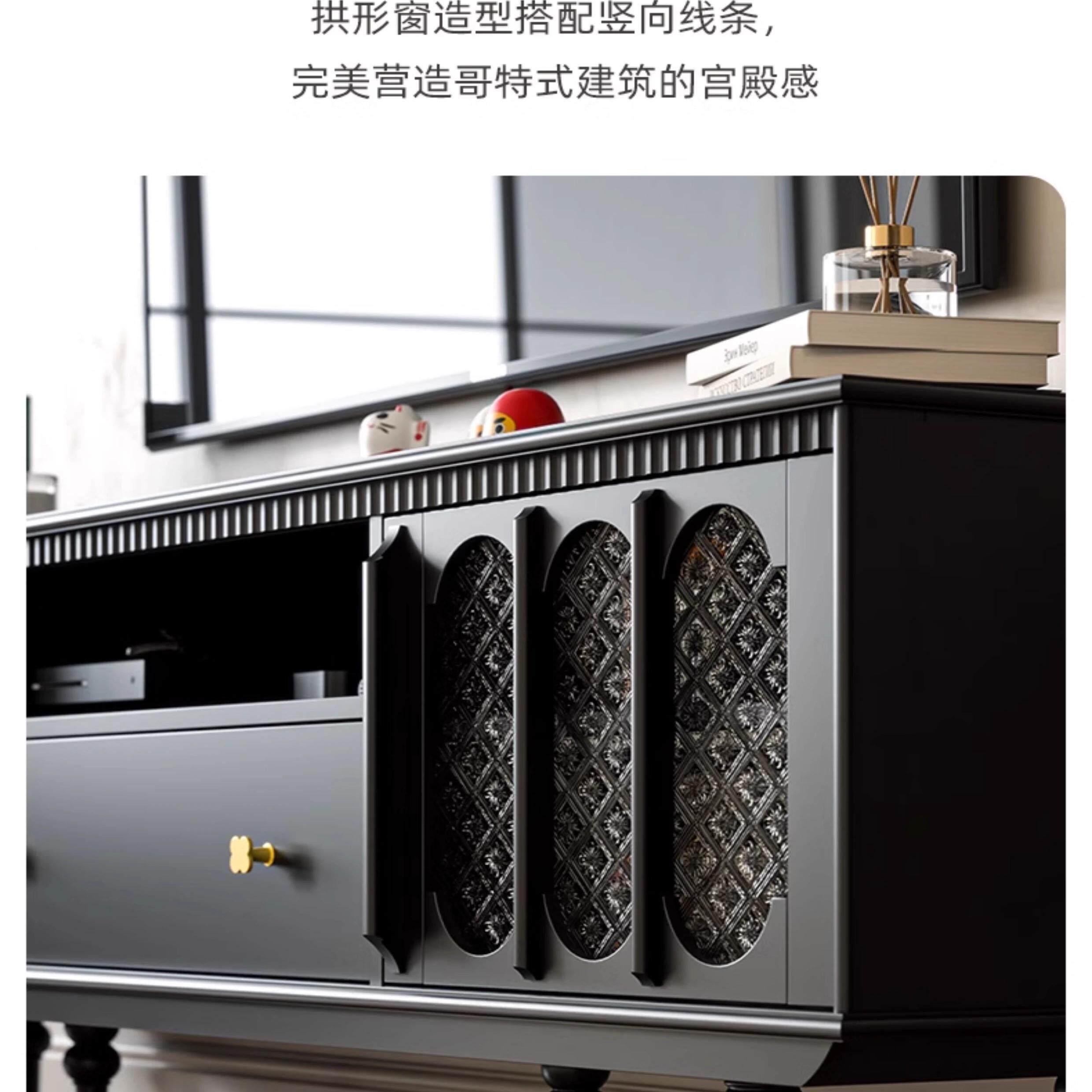 法式黑油白色轻奢感全实木落地电视柜茶几组合小户型客厅家用