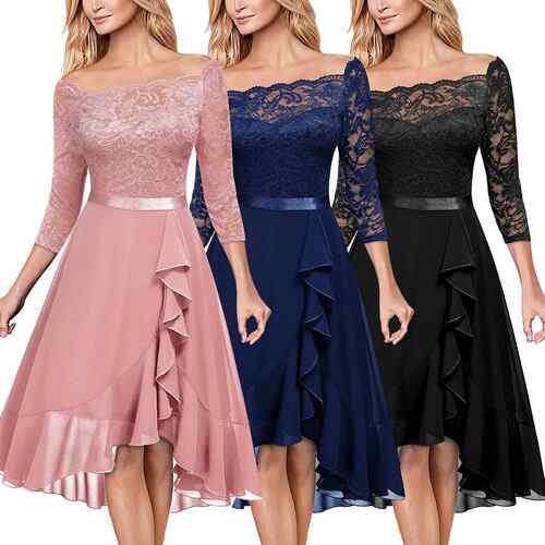 Lace Snow Imitation One Shoulder Dress Evening Dress