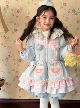 2025冬季女童洛丽塔羽绒服儿童可爱洋气加厚保暖90白鸭绒连帽外套