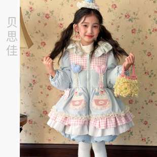 2025冬季女童洛丽塔羽绒服儿童可爱洋气加厚保暖90白鸭绒连帽外套
