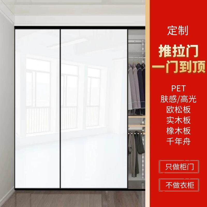 砌墙衣柜门推拉门定制北欧简约pet欧松板肤感高光实木移门滑动门