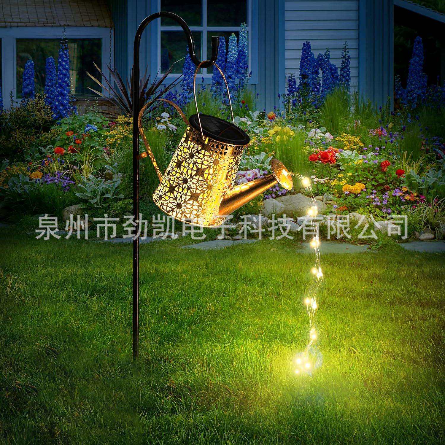 好看百搭的户外庭院花园太阳能铁艺水壶提灯常亮铜线灯或者流水铜