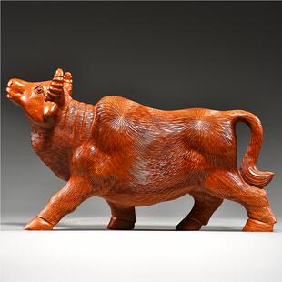 花梨木雕摆件实木动雕刻物质生肖家居牛FJR0930客厅装饰吉祥物红