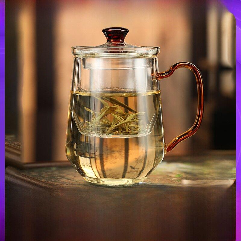 【禾器官方店】禾器晶彩锦颂杯带把手内胆过滤茶水分离玻璃绿茶杯