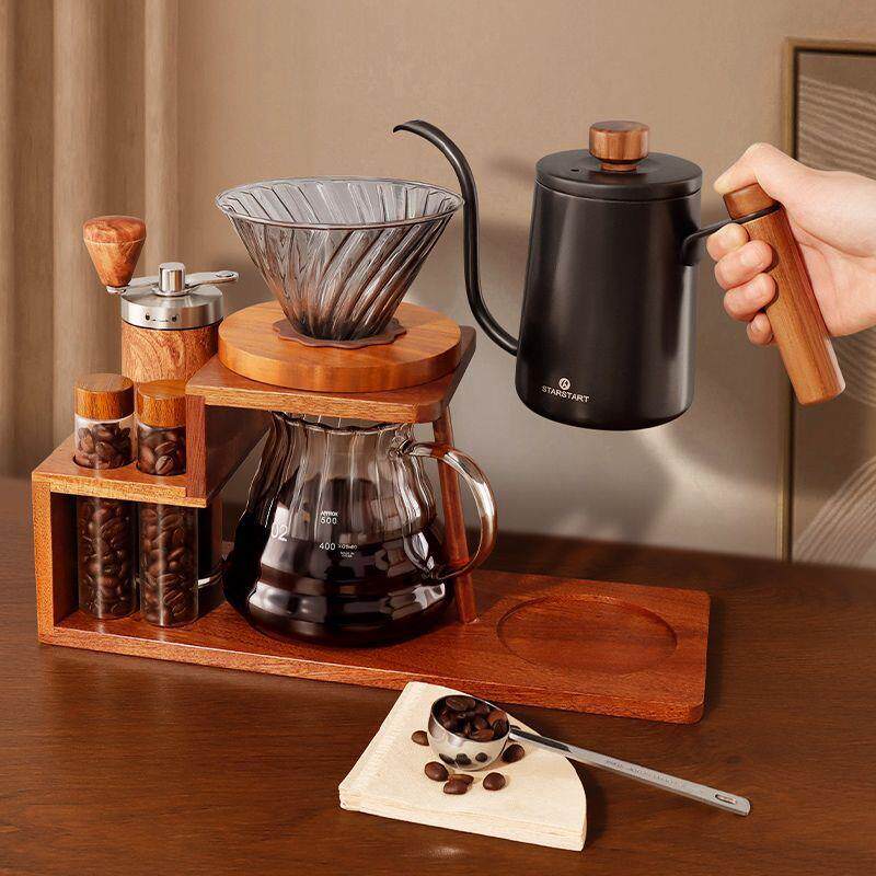 手冲咖啡套装咖啡壶滴漏煮家用小型器具木架升级收纳