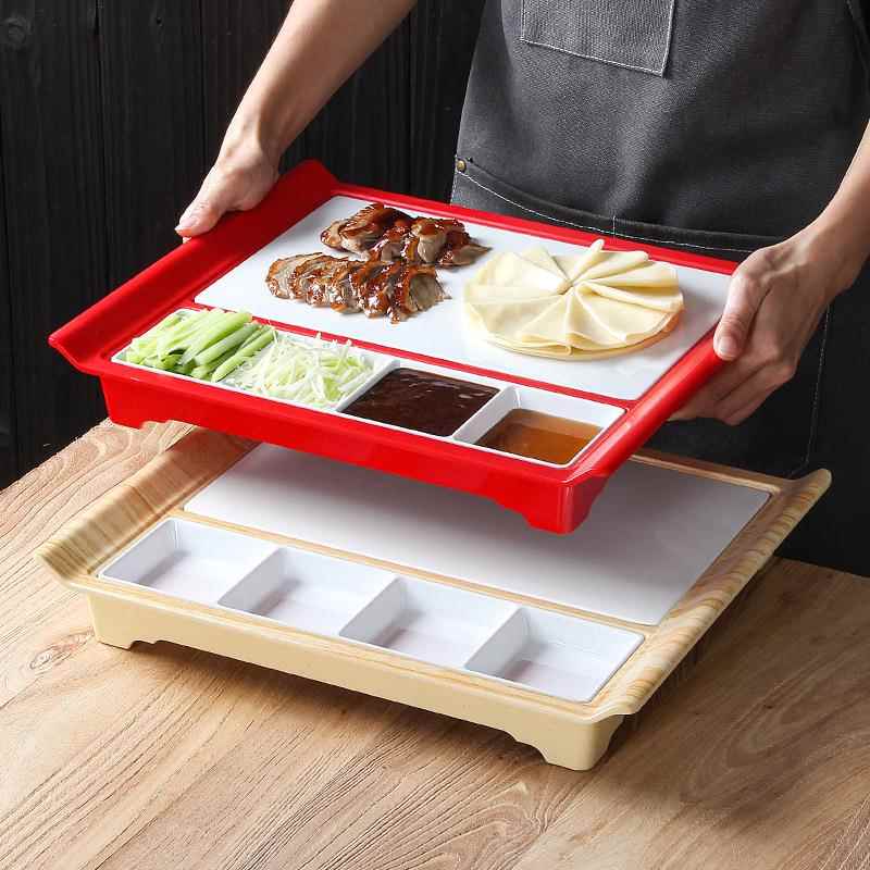 北京烤鸭专用鸭盘片皮鸭密胺分格盘子京酱肉丝拼盘饭店盘商用餐具图片