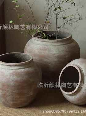 复古水泥花盆侘寂风绿植花盆摆件大肚圆坛罐酒店民宿装饰仿古罐子